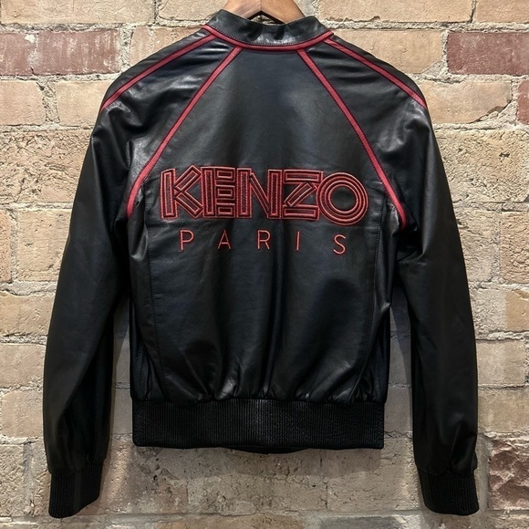 KENZO Black Leather Bomber Jacket in Sz XS - Picture 2 of 6